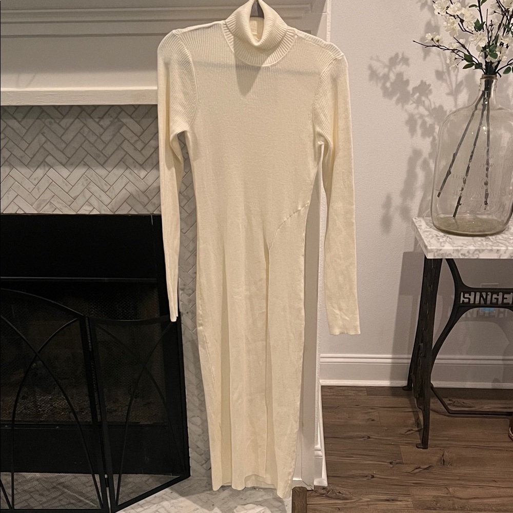 Astr Cream Long Sleeve Turtleneck Dress